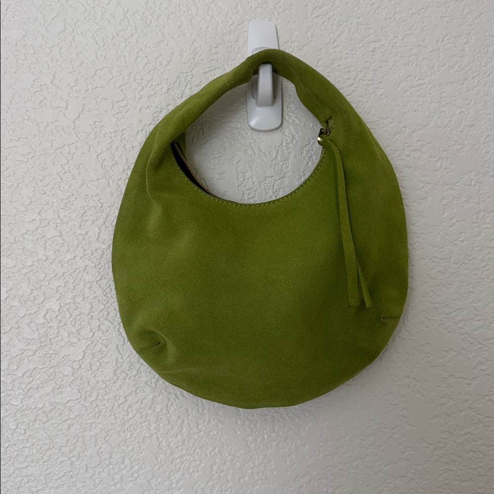 & OTHER STORIES suede circle handbag in lime green suede